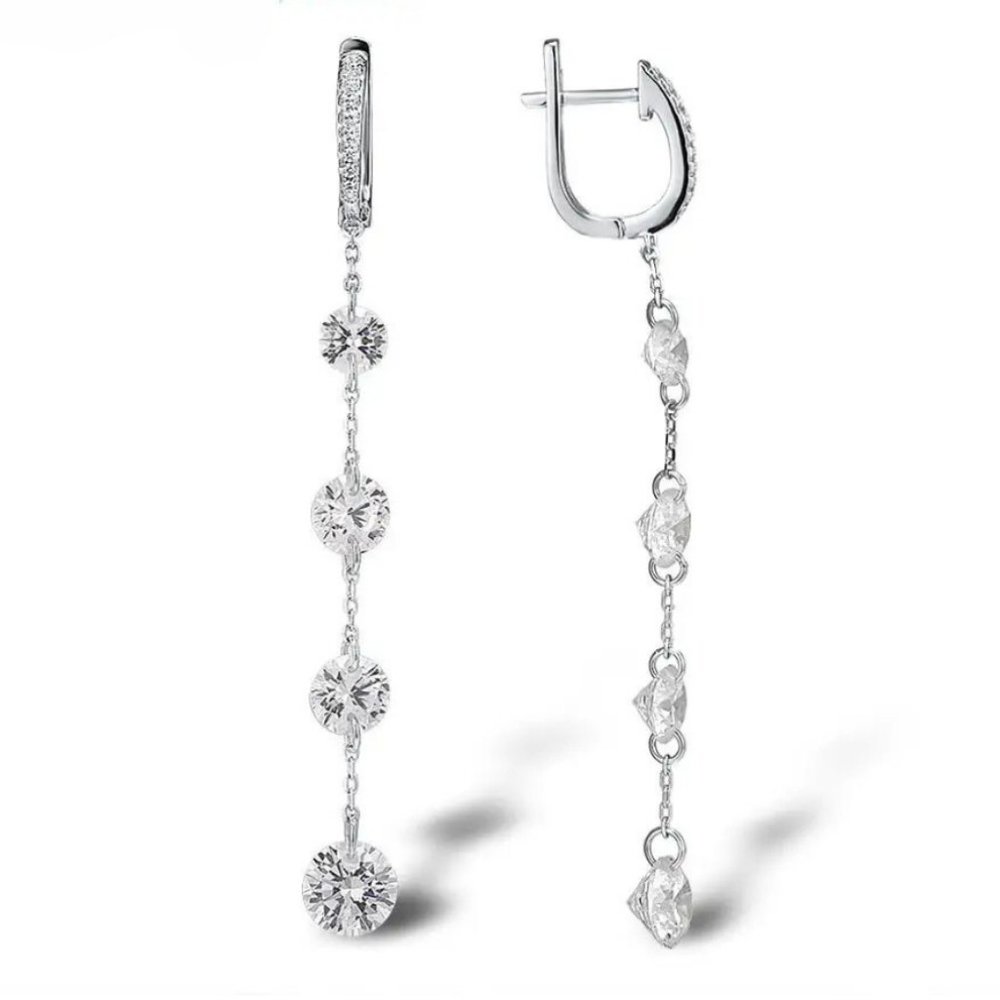Elegant Sterling Silver CZ Drop Earrings - Handcrafted Fine Jewelry